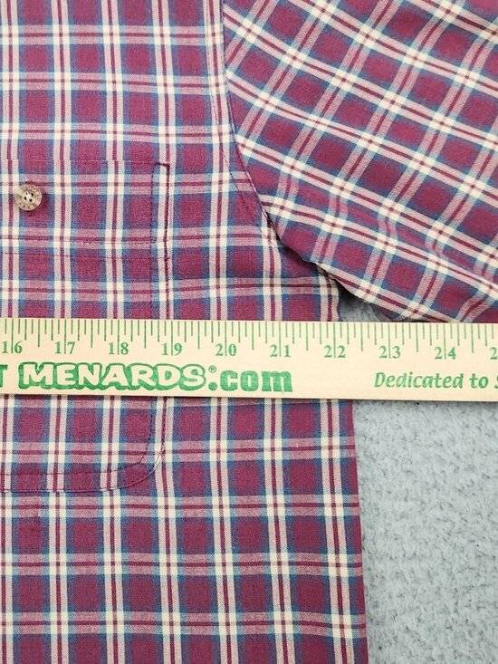 Vtg Wrangler Button Shirt Mens Medium Rugged Wear Brick Red Plaid Sawtooth Rodeo - Picture 7 of 11